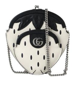 Strawberry Crossbody, Leather, Black/White, 719725, B/DB, 3*